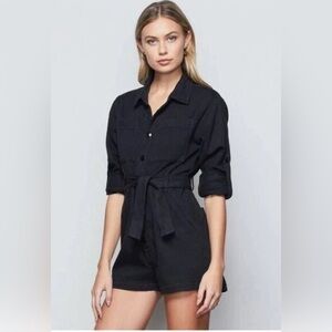 Good American black denim waist tie romper size 1